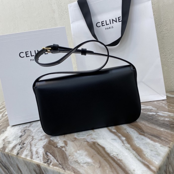 Celine Shoulder Bag Triomphe in shiny calfskin Black