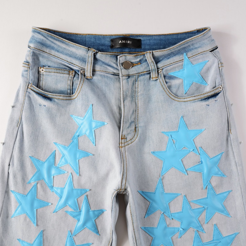 Amiri x Chemist leather stars jeans light blue