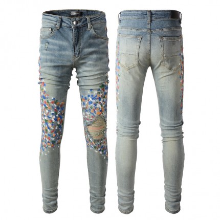 Replica Amiri Paint Print Distressed Jeans