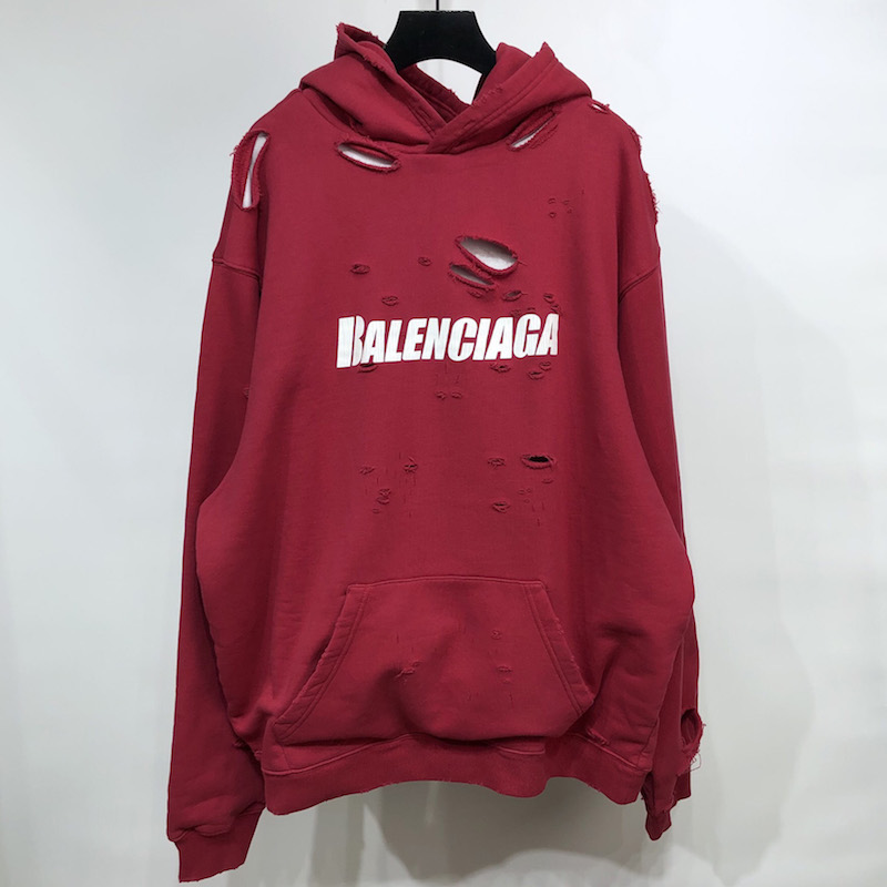 Balenciaga Caps Destroyed Hoodies Red