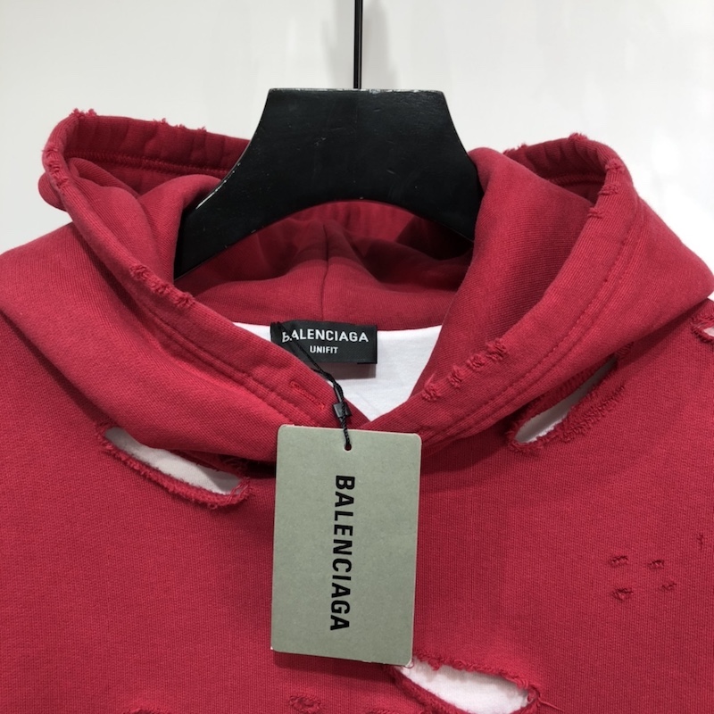 Balenciaga Caps Destroyed Hoodies Red