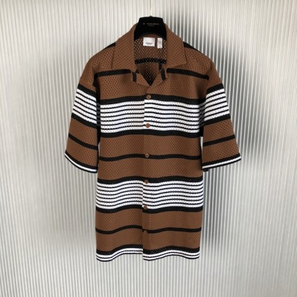 BBR Short-sleeve Stripe Print Nylon Oversized Shirt Brown