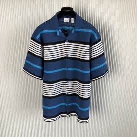 BBR Short-sleeve Stripe Print Nylon Oversized Shirt Blue
