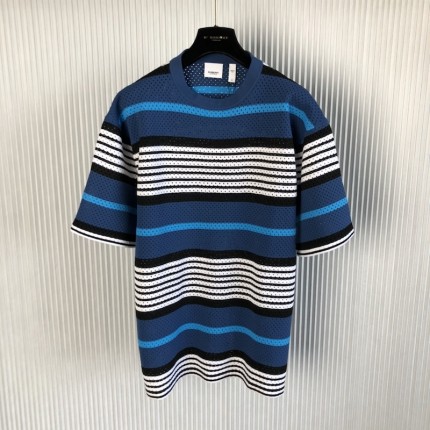 BBR Stripe Print Nylon Oversized T-shirt Blue