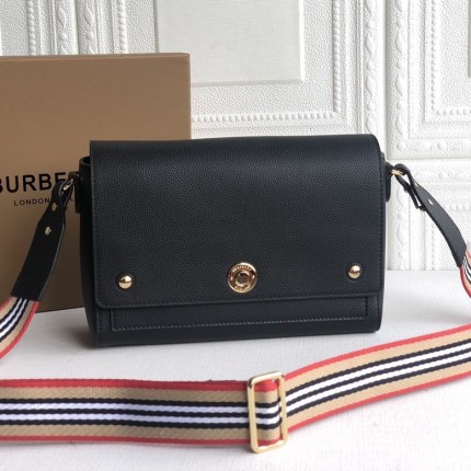 BUR Leather and Vintage Check Note Crossbody Bag Black
