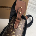 BUR Leather and Vintage Check Note Crossbody Bag Bridle Brown