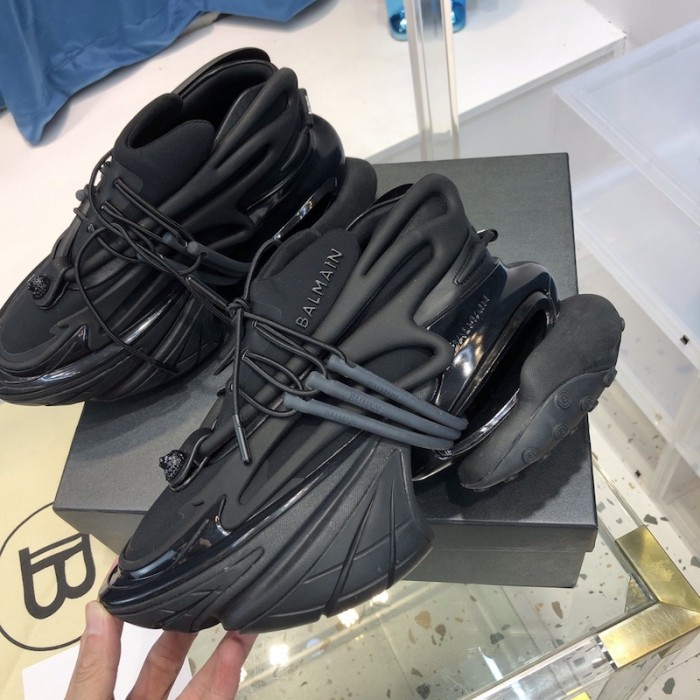 Balmain neoprene and leather Unicorn low-top sneakers Black