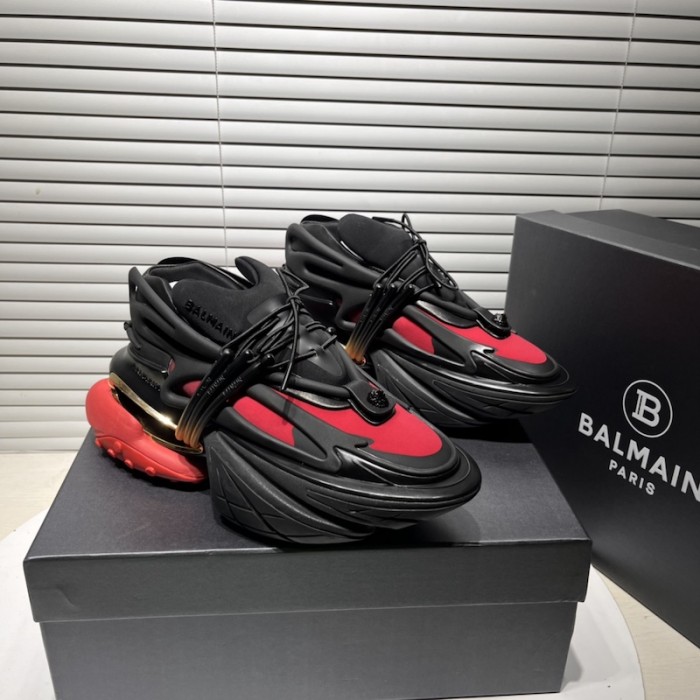 Balmain Neoprene and leather Unicorn low-top sneakers Black / Red
