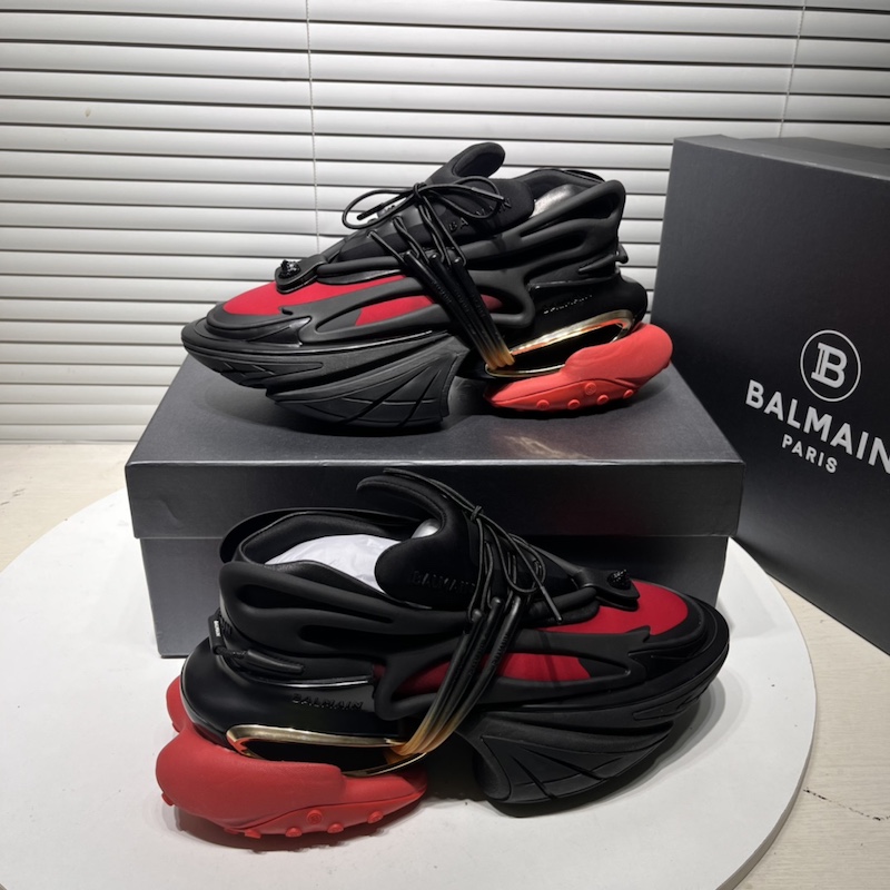 Balmain Neoprene and leather Unicorn low-top sneakers Black / Red