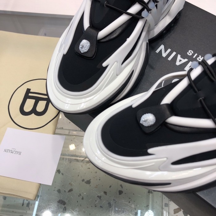 Balmain neoprene and leather Unicorn low-top sneakers Black / White