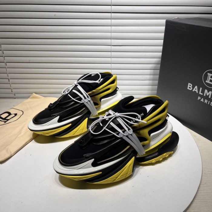 Balmain Neoprene and leather Unicorn low-top sneakers Yellow