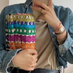 CC NEW 21K Multi Color Rainbow Fabric Gold Leather Chain Shoulder Flap Bag