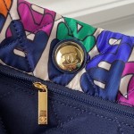 CC Large Shopping Bag Printe Fabric Goldtone Metal Multicolor