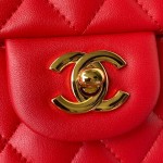 CC Lambskin Leather Classic Flap Bag Red / Gold