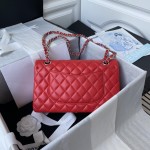 CC Lambskin Leather Classic Flap Bag Red / Silver