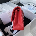 CC Lambskin Leather Classic Flap Bag Red / Silver