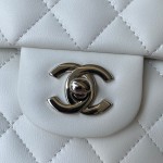 CC Lambskin Leather Classic Flap Bag White / Silver