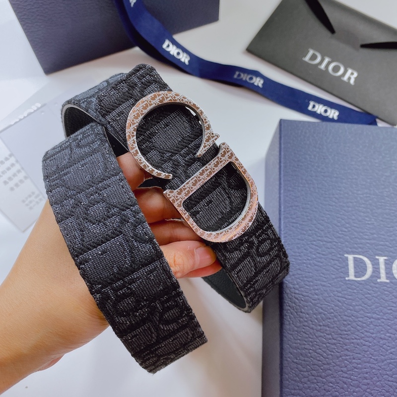 Dior Oblique Jacquard and Grained Calfskin 35 MM Belt Black