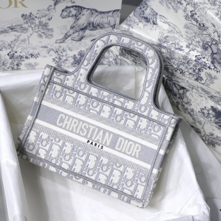 Dior Mini Dior Book Tote Grey Dior Oblique Embroidery