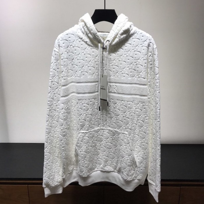 Dior oblique jacquard cotton terry hoodie white