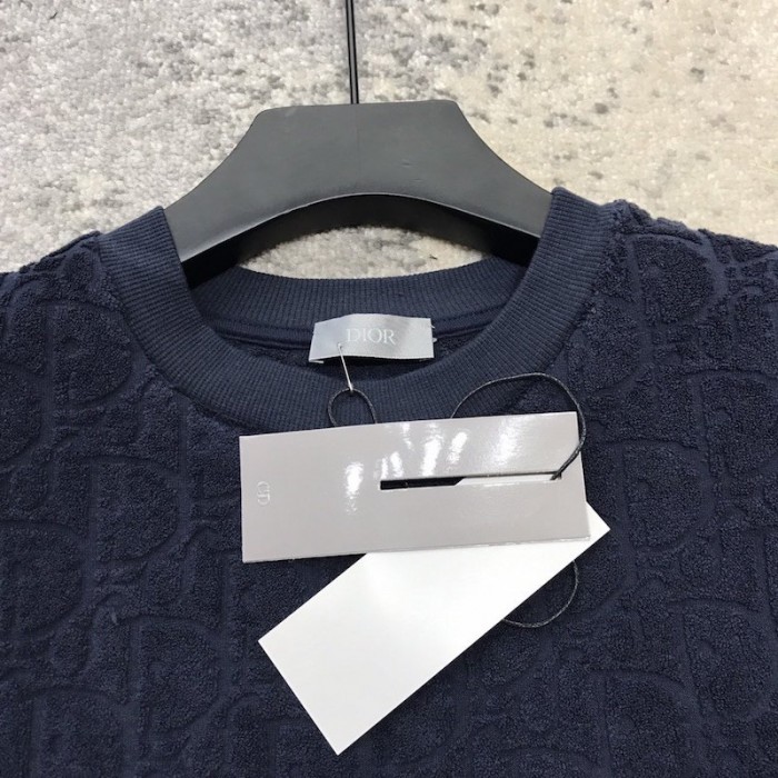 Dior oblique jacquard cotton terry t shirt navy