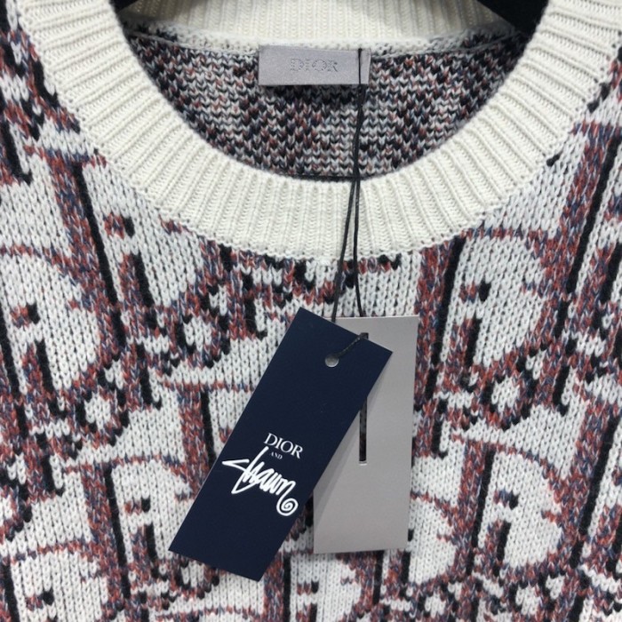 Dior Sweater with Dior Oblique Motif Multicolor Wool Brown