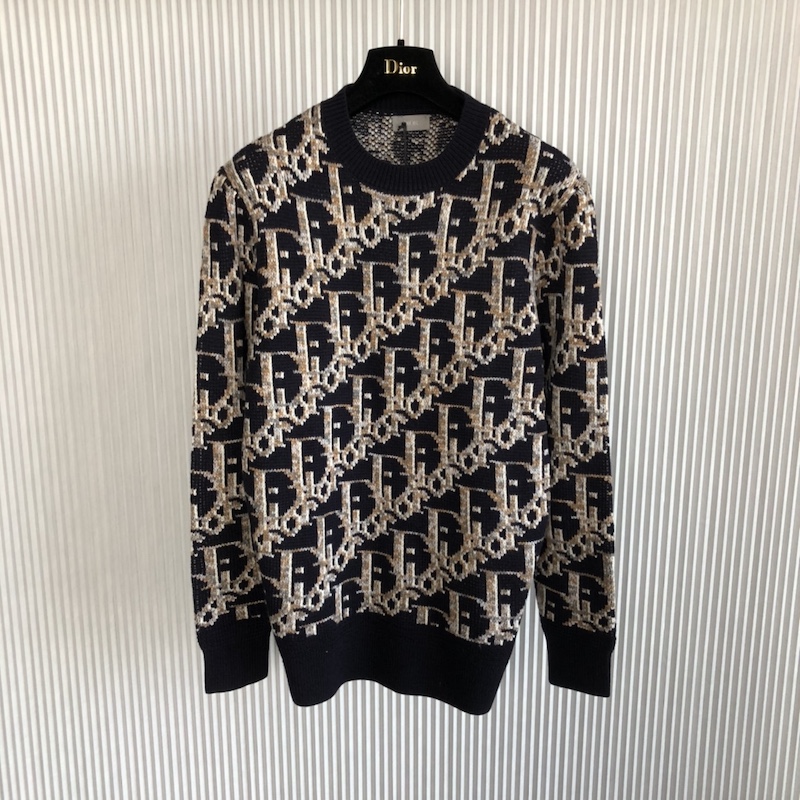 Dior Oblique Sweater Navy Blue Wool Jacquard