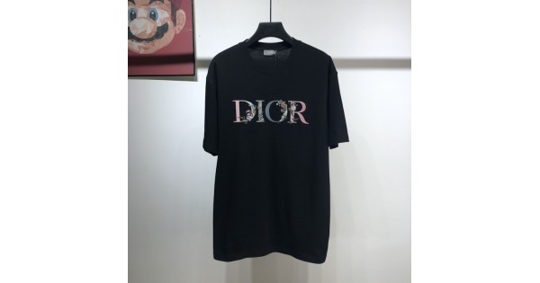 Dior Oversized Dior Flowers T shirt Cotton Black