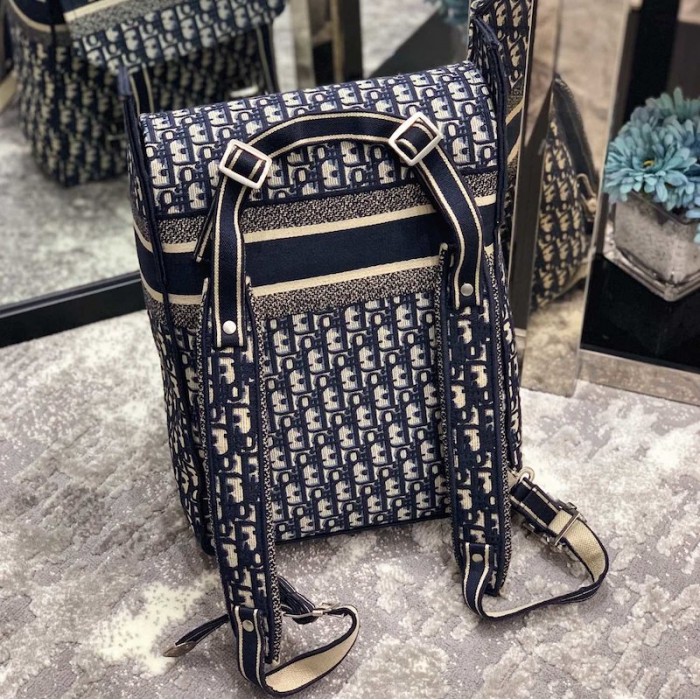 Dior Embroidered Canvas Backpack Blue