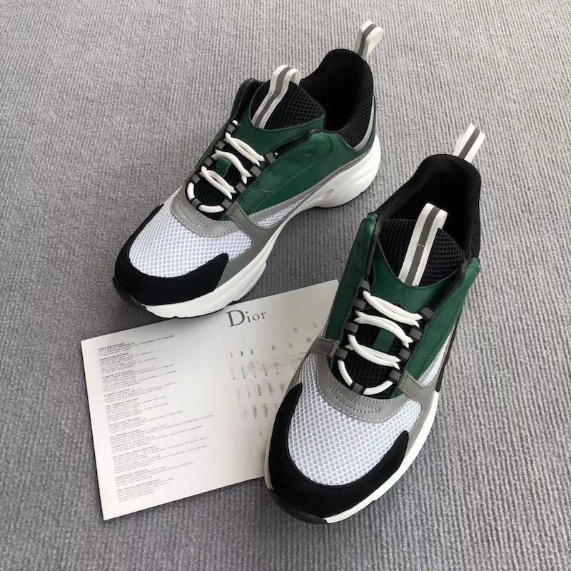 Dior B22 Sneaker in technical knit grey and green calfskin