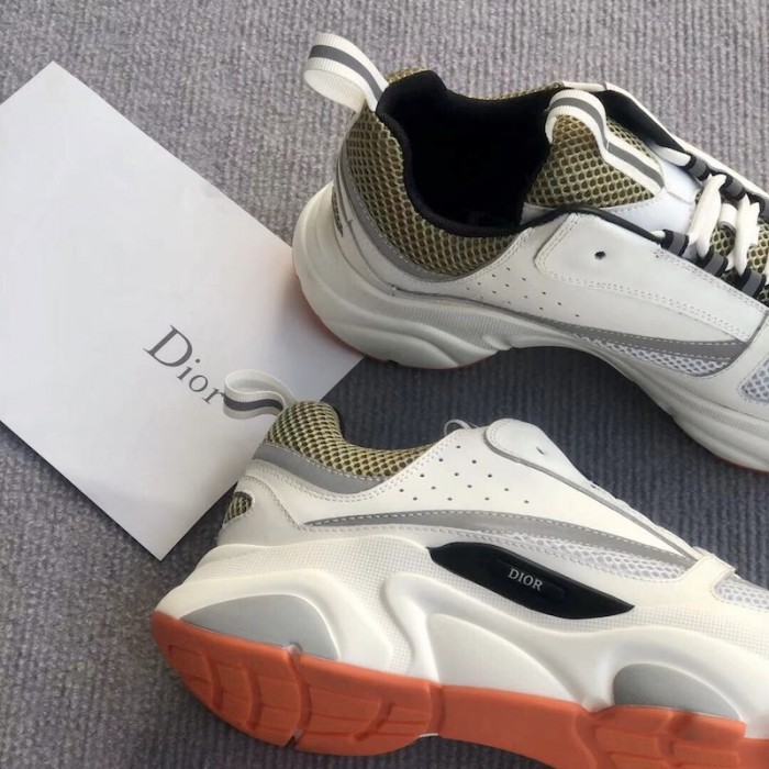Dior B22 Sneaker in technical knit ivory and green calfskin