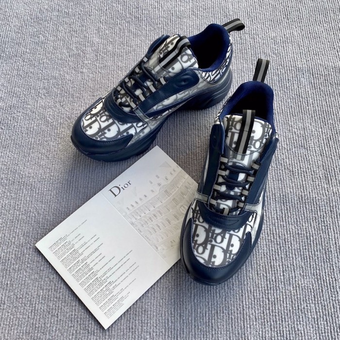 Dior B22 Sneaker in navy technical knit and white and navy calfskin