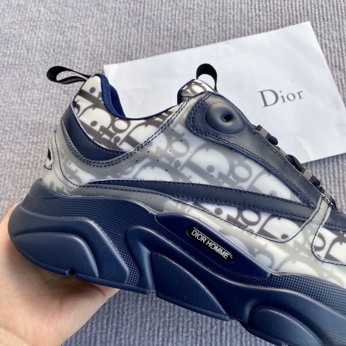 Dior B22 Sneaker in navy technical knit and white and navy calfskin