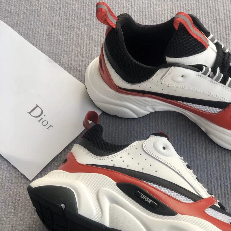 Dior B22 Sneaker in technical knit black and red calfskin