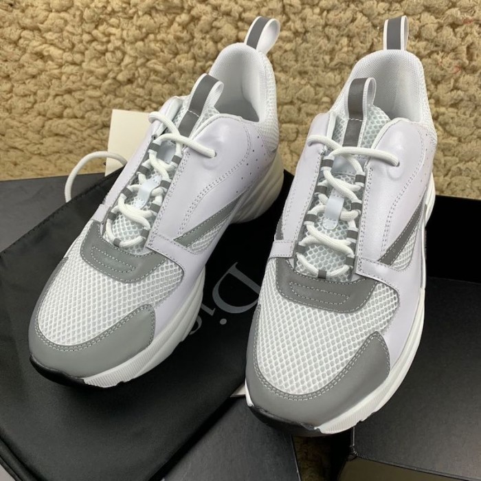 Dior B22 Trainer In White Technical Knit and White Calfskin