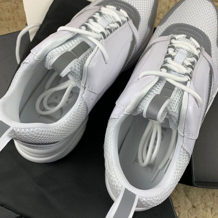 Dior B22 Trainer In White Technical Knit and White Calfskin