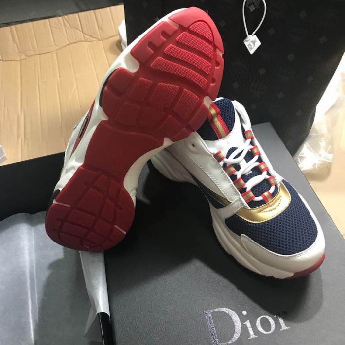 Dior B22 Trainer In Blue Technical Knit and White Calfskin
