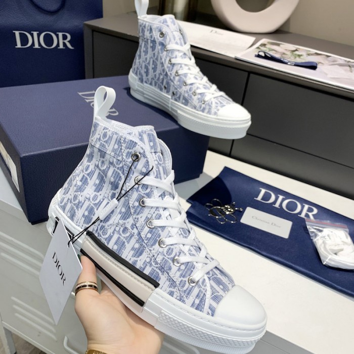 Dior B23 High Top Sneaker Blue Dior Oblique Kasuri jacquard