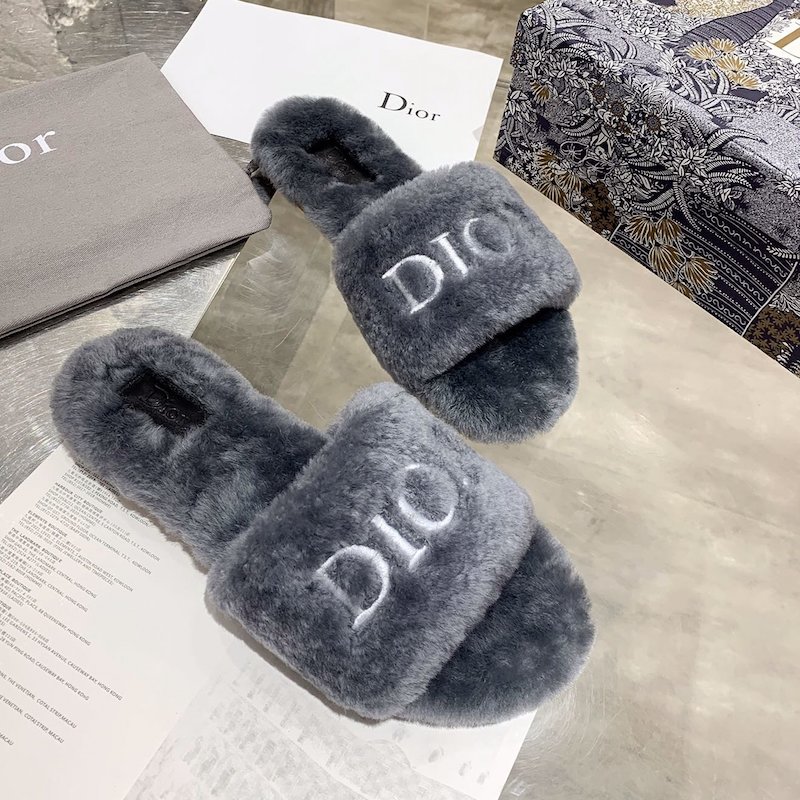 Dior Fur Women Slides Grey