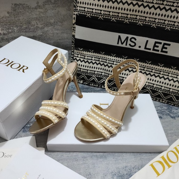 Dior Gem Heeled Sandal Cotton Embroidered with Gold-Tone
