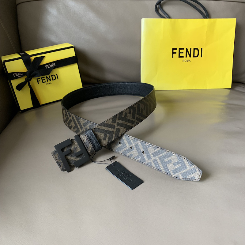 Fendi Brown leather and fabric belt 7C0432