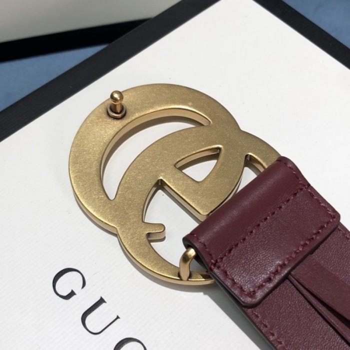 Gucci Leather belt with Double G buckle 400593 Burgundy