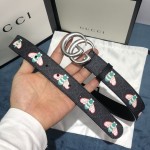 Gucci GG Marmont thin belt with bees Black