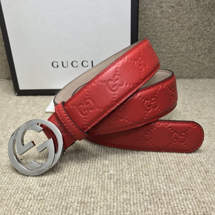 Gucci Signature Guccissima Leather Belt Red