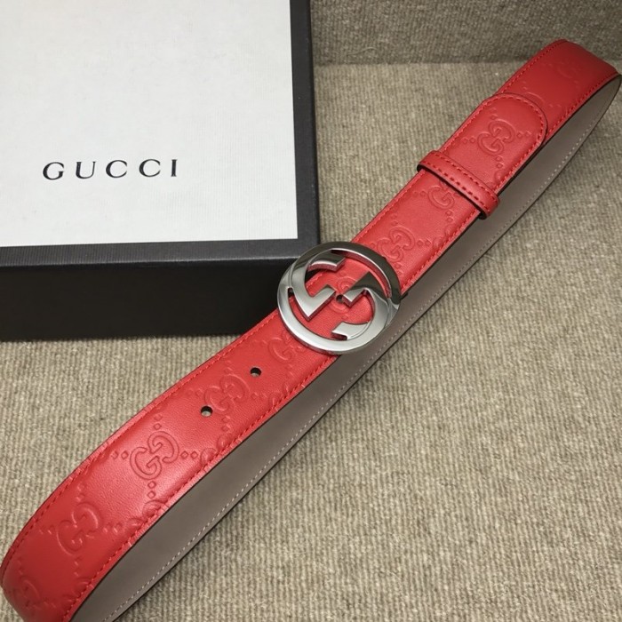 Gucci Signature Guccissima Leather Belt Red