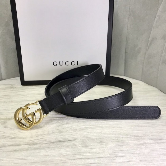 Gucci skinny belts for women with Double G buckle Black