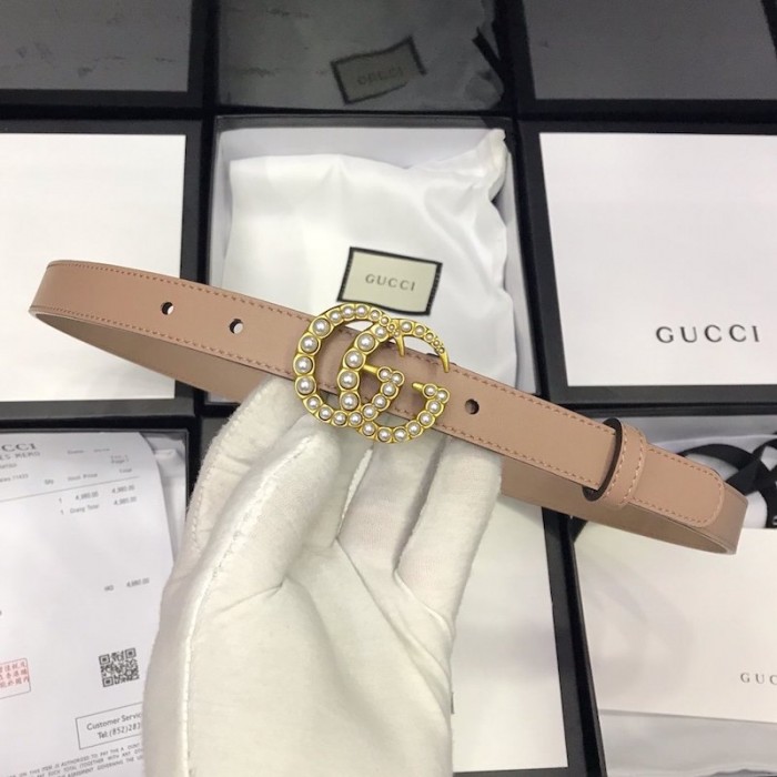 Gucci belts for women with Double G buckle Pearl