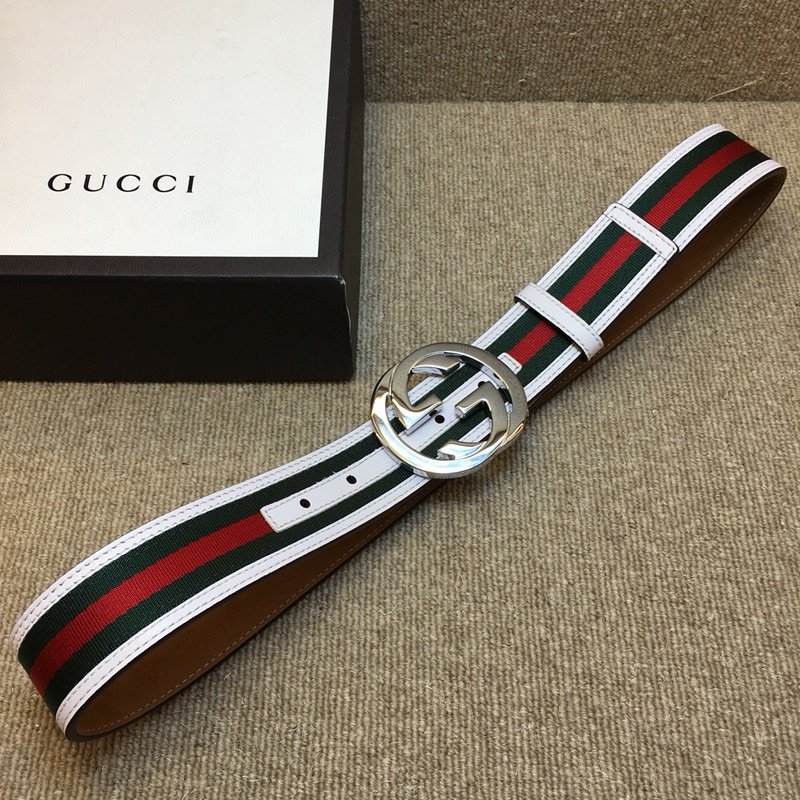 Gucci Stripe Leather Belt White