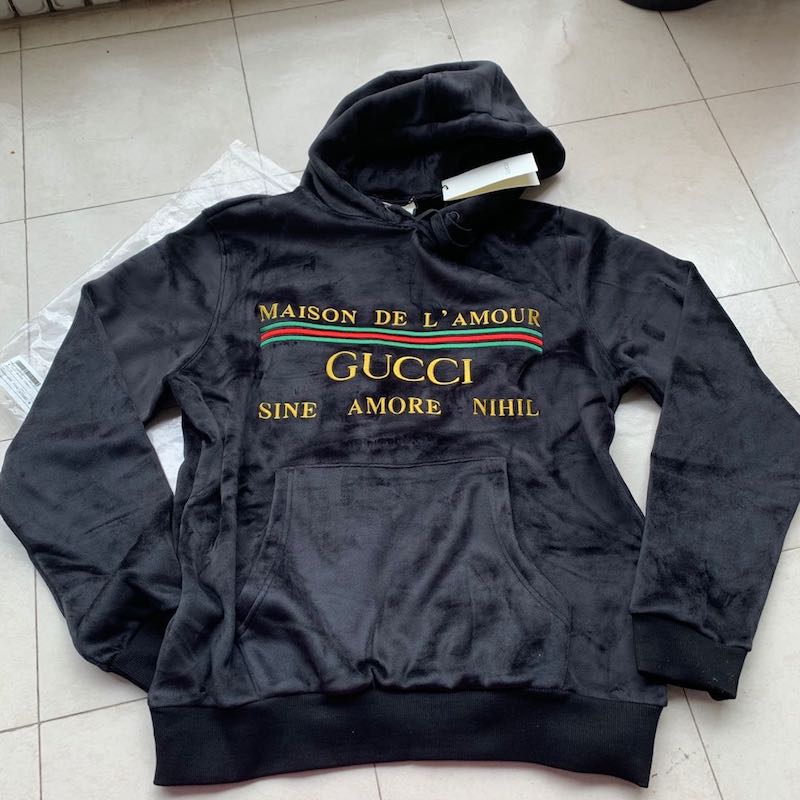 Gucci Velvet Logo Hoodies Black