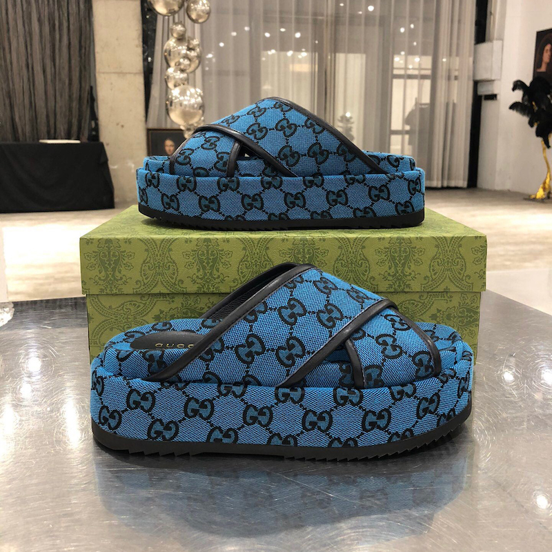 Gucci GG Multicolour platform sandal Blue